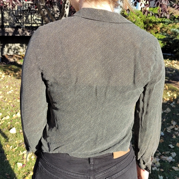 Jones NY black silk button up shirt black print shirt - Picture 6 of 7